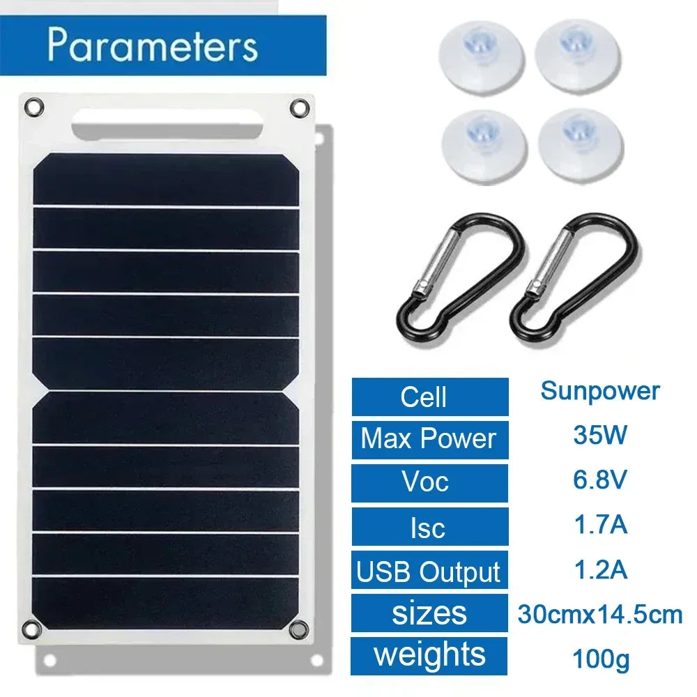 لوحة طاقة شمسية محمولة بقوة 35 واط من Sunpower - شاحن شمسي 5 فولت USB لبنك الطاقة