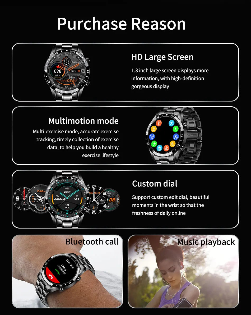 LIGE 2025 Smartwatch, 1.3" OLED Screen, Fitness Tracker, Bluetooth, Waterproof, Compatible with Android & iOS