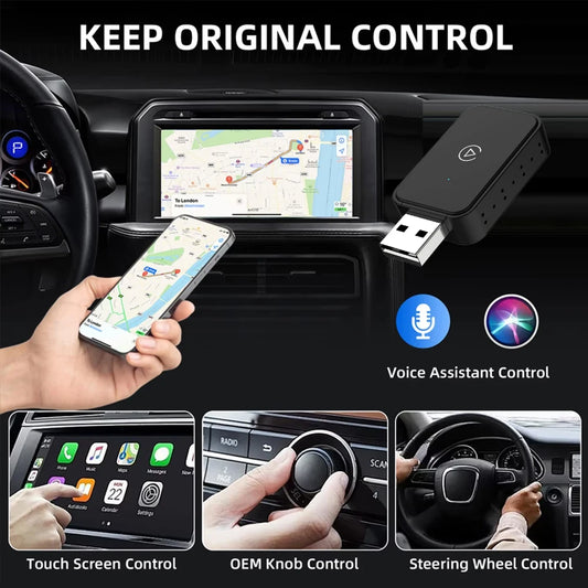 2-in-1 Wired to Wireless CarPlay & Android Auto Adapter – 5GHz Smart Plug & Play