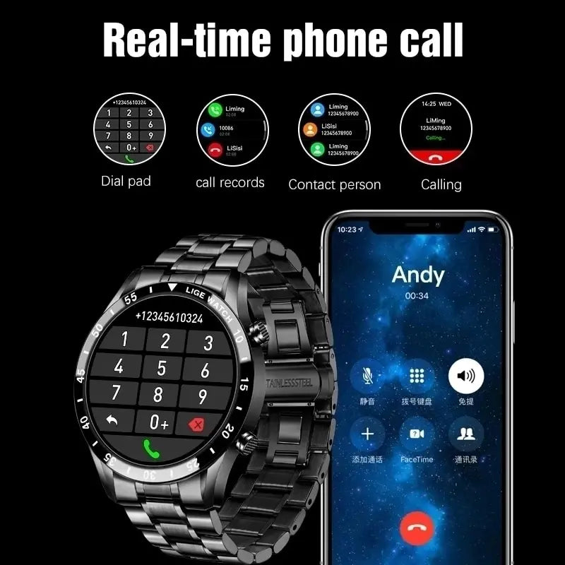 LIGE 2025 Smartwatch, 1.3" OLED Screen, Fitness Tracker, Bluetooth, Waterproof, Compatible with Android & iOS