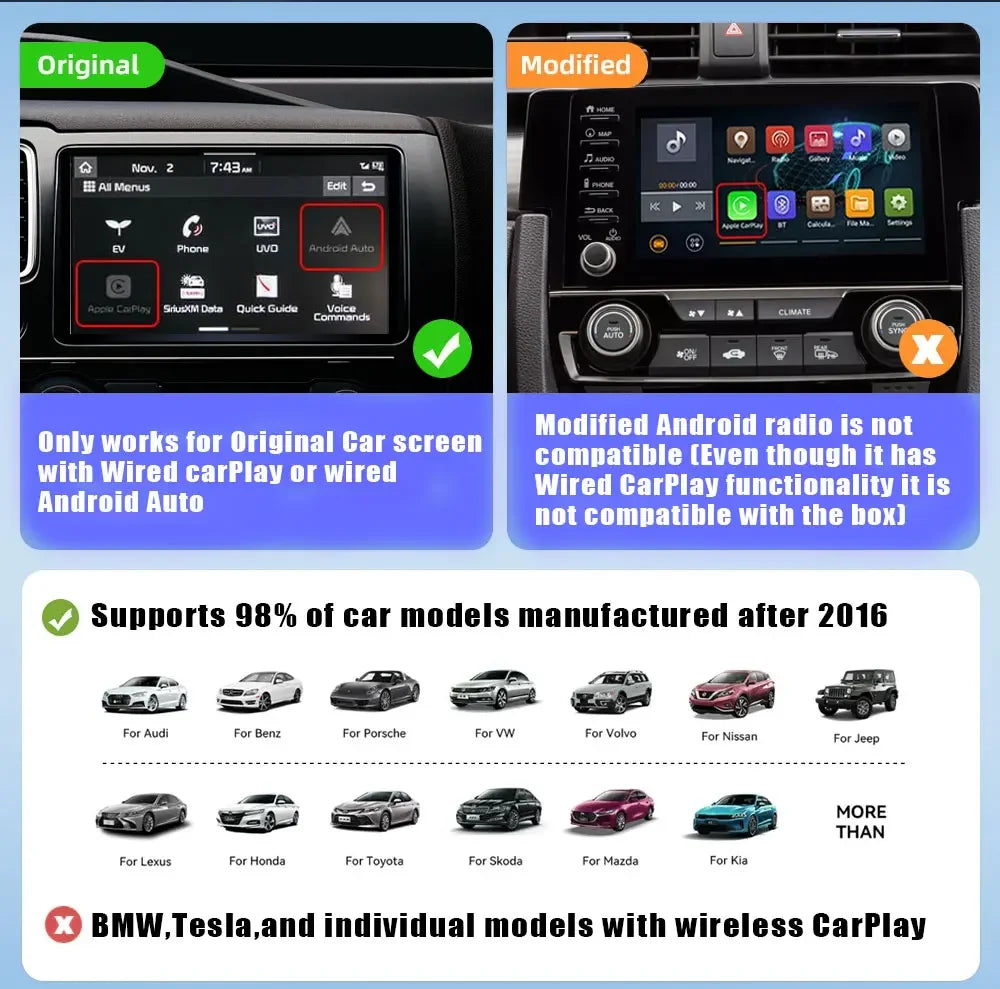 2-in-1 Wired to Wireless CarPlay & Android Auto Adapter – 5GHz Smart Plug & Play