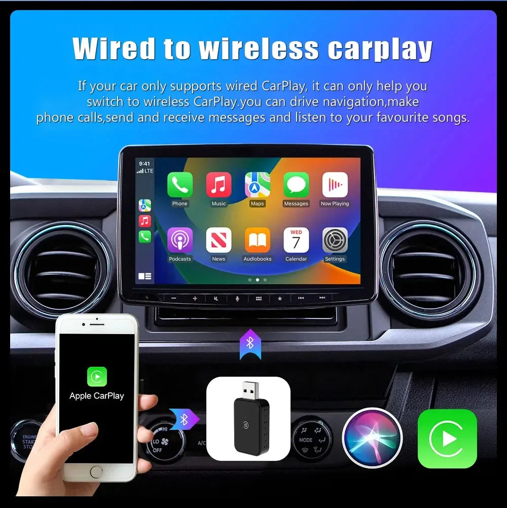 2-in-1 Wired to Wireless CarPlay & Android Auto Adapter – 5GHz Smart Plug & Play