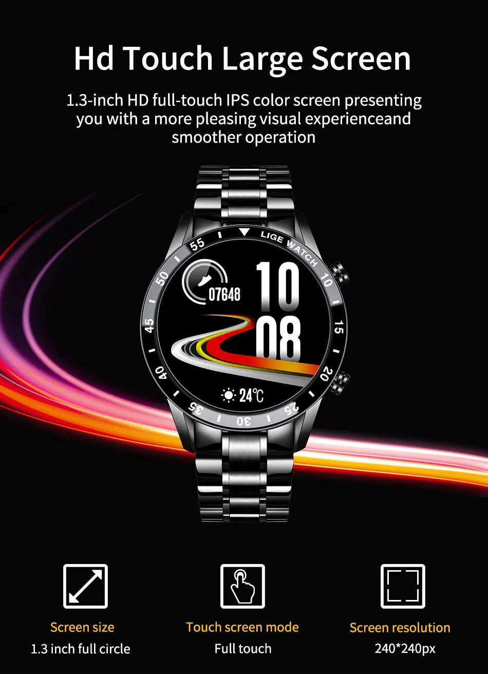 LIGE 2025 Smartwatch, 1.3" OLED Screen, Fitness Tracker, Bluetooth, Waterproof, Compatible with Android & iOS